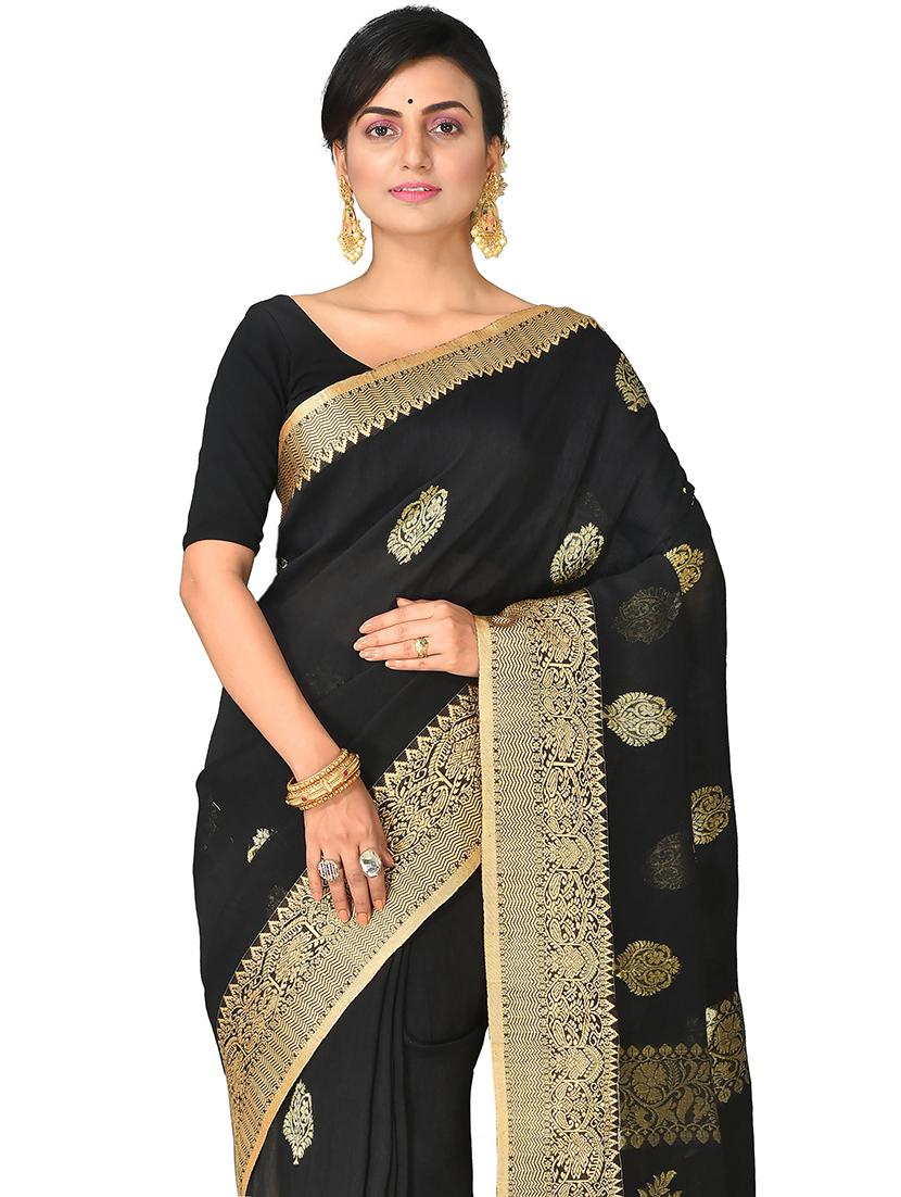 women's self design black colored saree with blouse - 20614162 - Standard Image - 2