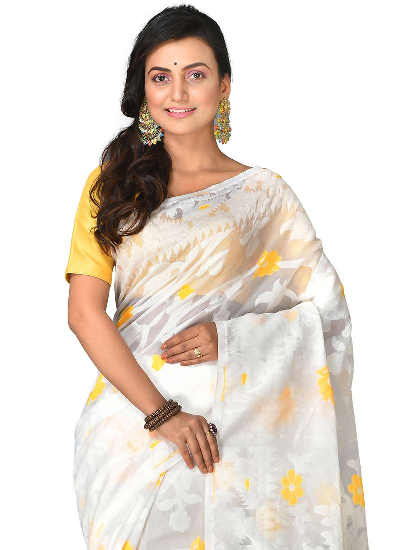 women's self design white colored saree with blouse - 20614163 -  Standard Image - 2