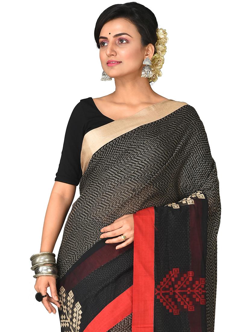 women's printed black colored saree with blouse - 20614164 - Standard Image - 2