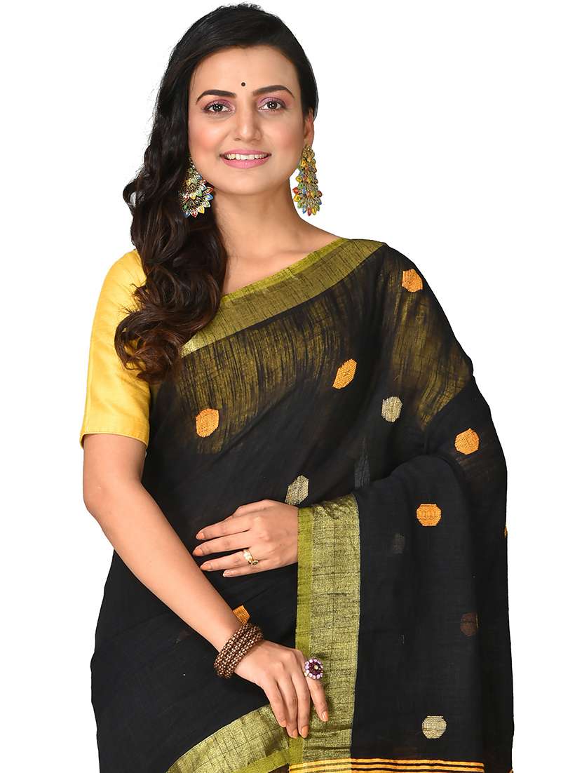 women's self design black colored saree with blouse - 20614166 -  Standard Image - 2