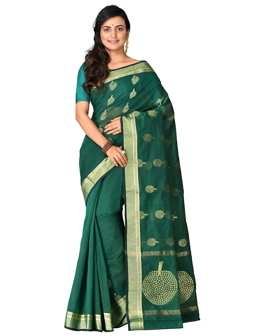 women's self design bottle green colored saree with blouse - 20614168 - Zoom Image - 0