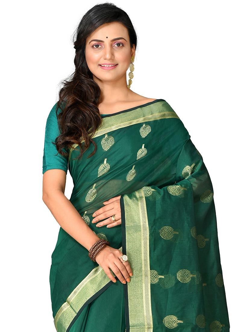 women's self design bottle green colored saree with blouse - 20614168 - Standard Image - 2