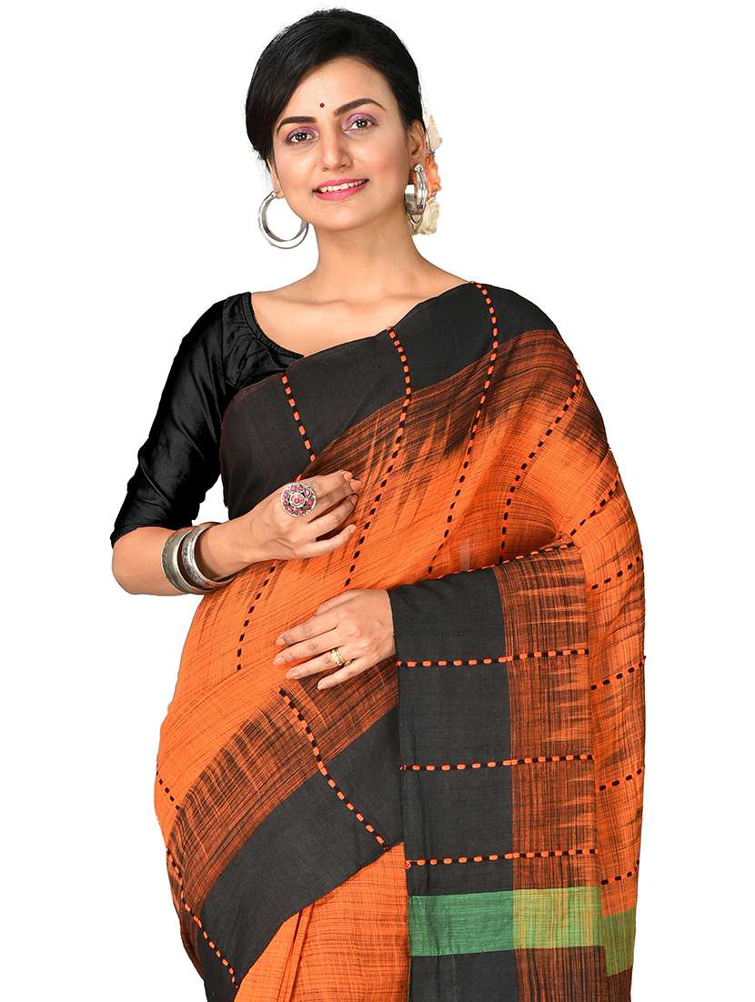 orange self design handloom saree with blouse - 20614172 -  Standard Image - 2