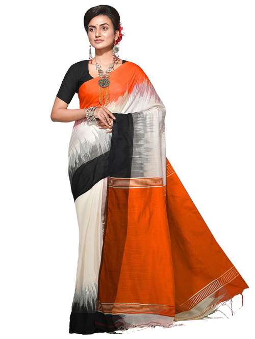 multi colored self design handloom saree with blouse - 20614185 - Standard Image - 0