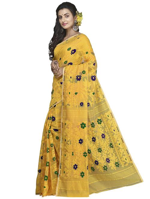 multi colored cotton blend jamdani saree with blouse - 20614188 -  Standard Image - 0