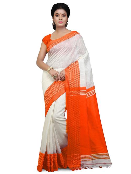 women white solid bordered saree with blouse - 20614193 - Standard Image - 0