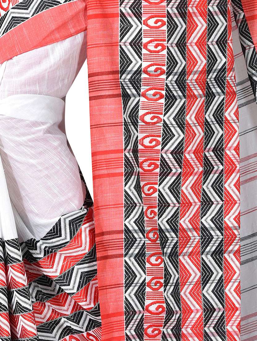 white self design handloom saree with blouse - 20614210 -  Standard Image - 2