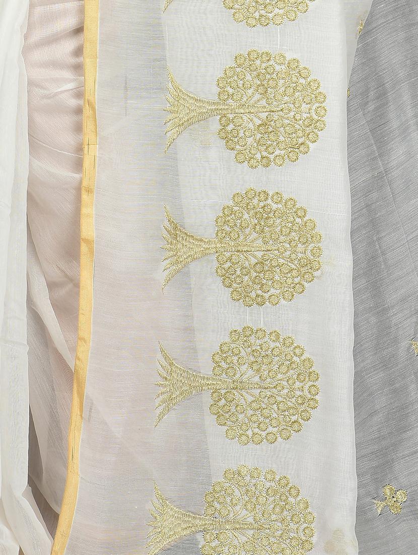 women white zari work embroidered saree with blouse - 20614220 - Standard Image - 2