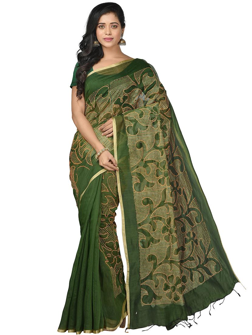 women green embroidered saree with blouse - 20614224 - Zoom Image - 0