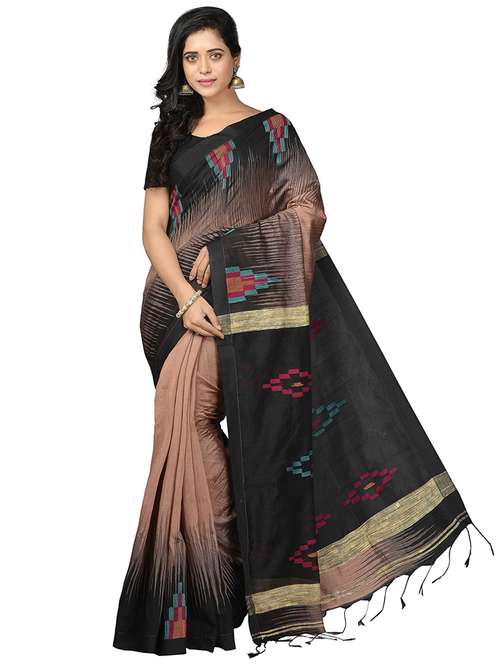 women brown & black self design handloom saree with blouse - 20614229 -  Standard Image - 0