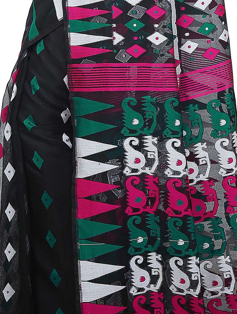 women black self design jamdani saree with blouse - 20614253 -  Standard Image - 2