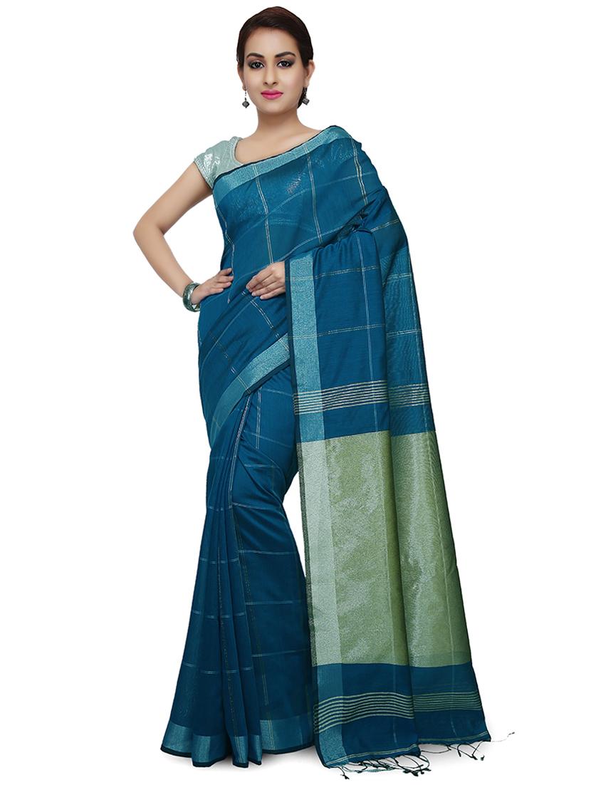 women's self design indigo colored saree with blouse - 20614254 - Zoom Image - 0