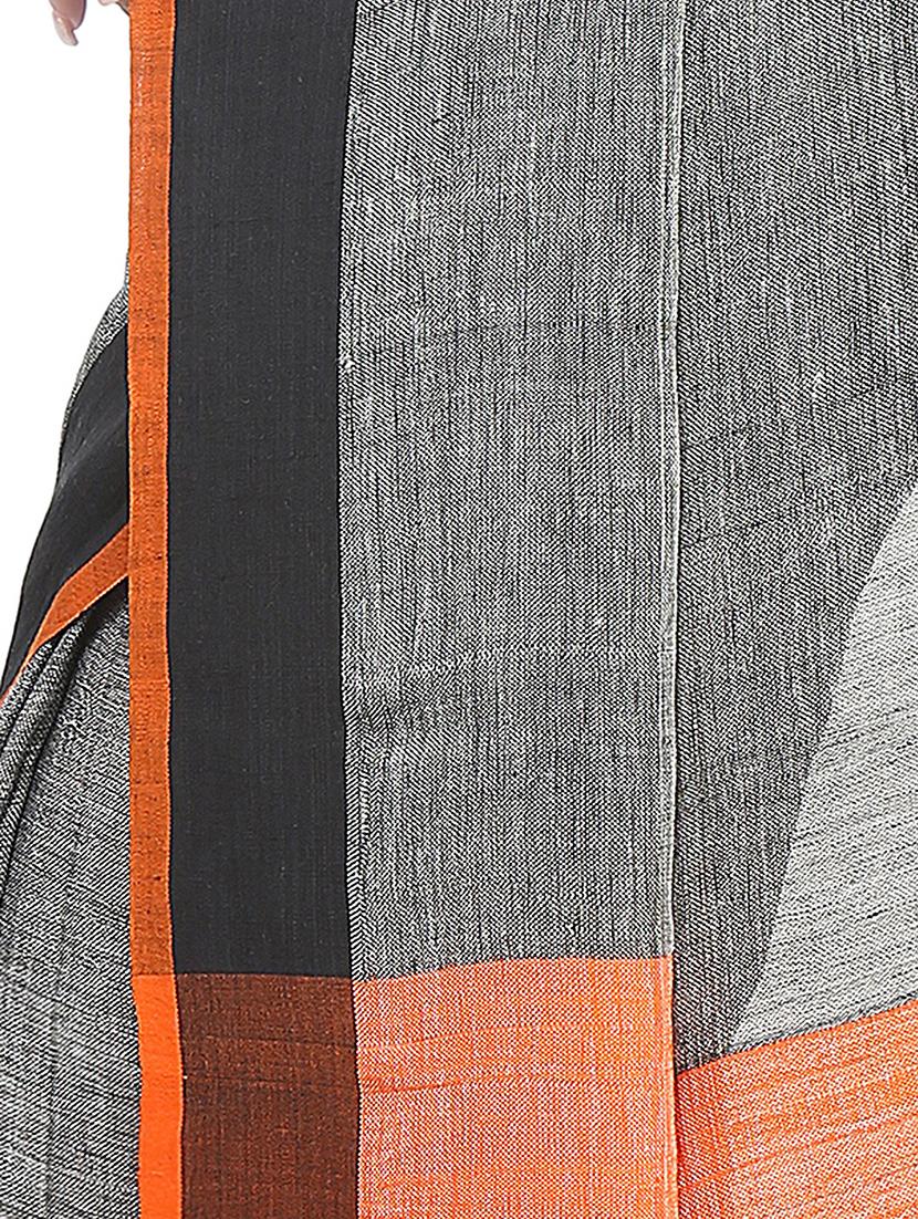 women grey solid handloom saree with blouse - 20614266 - Standard Image - 2