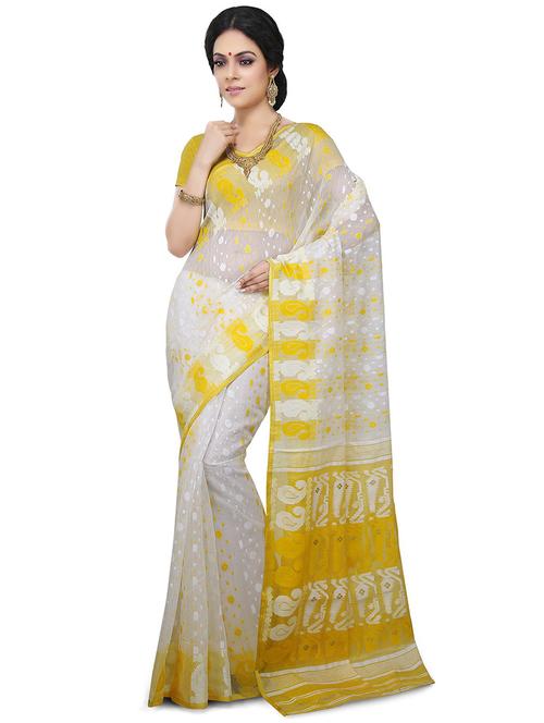 women white self design jamdani saree with blouse - 20614272 - Standard Image - 0
