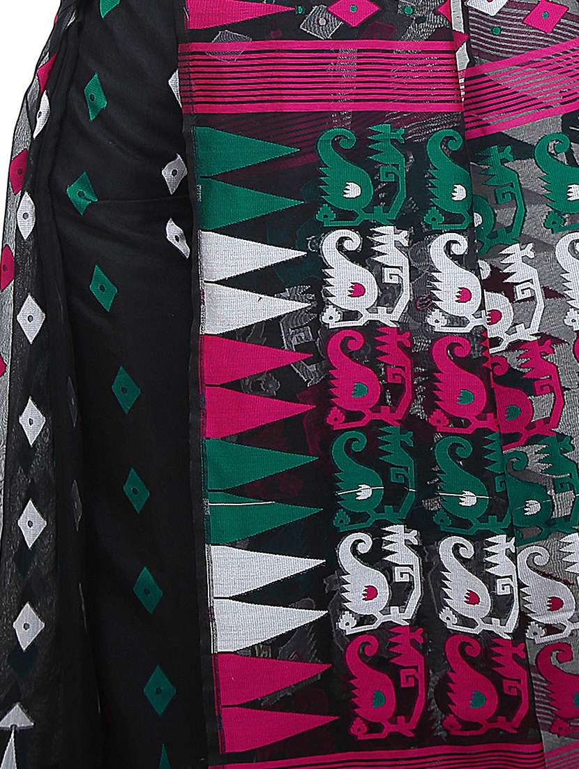 women black self design jamdani saree with blouse - 20614273 -  Standard Image - 2