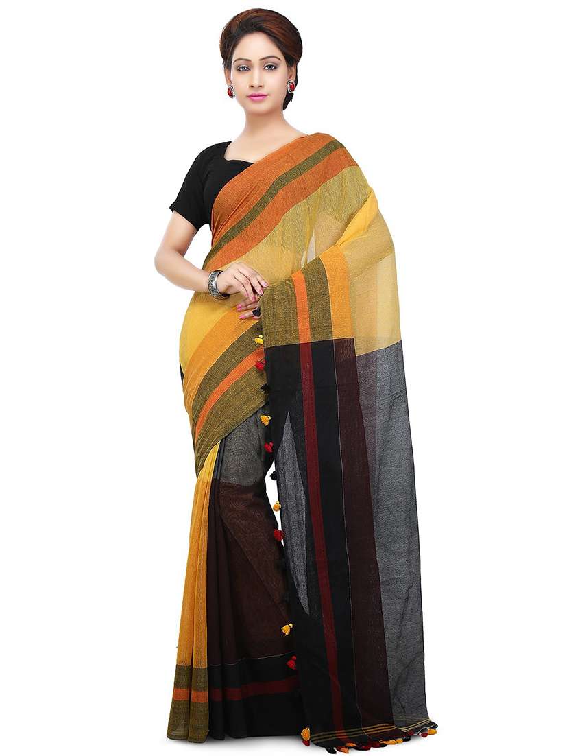 women multi color solid handloom saree with blouse