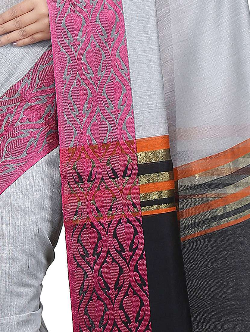 women grey & black solid handloom saree with blouse - 20614279 - Standard Image - 2
