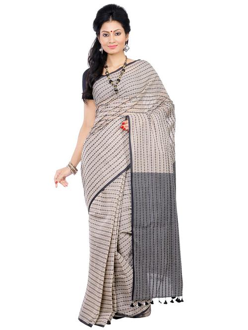 women's stripes beige colored saree with blouse - 20614299 - Standard Image - 0