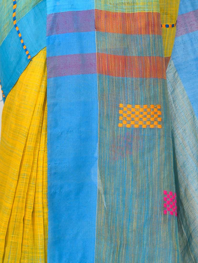 multi colored self design handloom saree with blouse - 20614309 -  Standard Image - 2