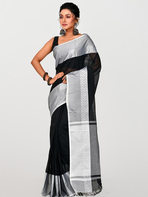 women black self design handloom saree with blouse - 20614316 - Standard Image - 0