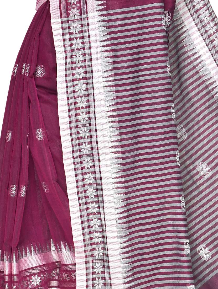 women purple self design handloom saree with blouse - 20614331 - Standard Image - 2