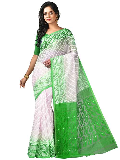 white self design jamdani saree with blouse - 20614336 -  Standard Image - 0