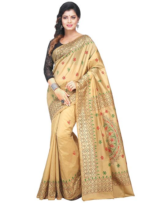 women beige embroidered saree with blouse - 20614338 -  Standard Image - 0