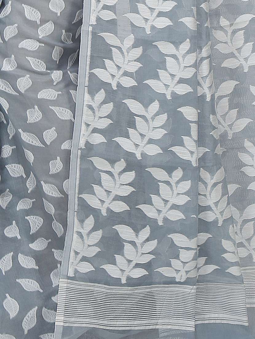 women grey self design jamdani saree with blouse - 20614339 - Standard Image - 2
