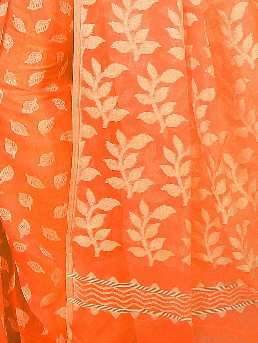 women orange self design jamdani saree with blouse - 20614341 -  Standard Image - 2