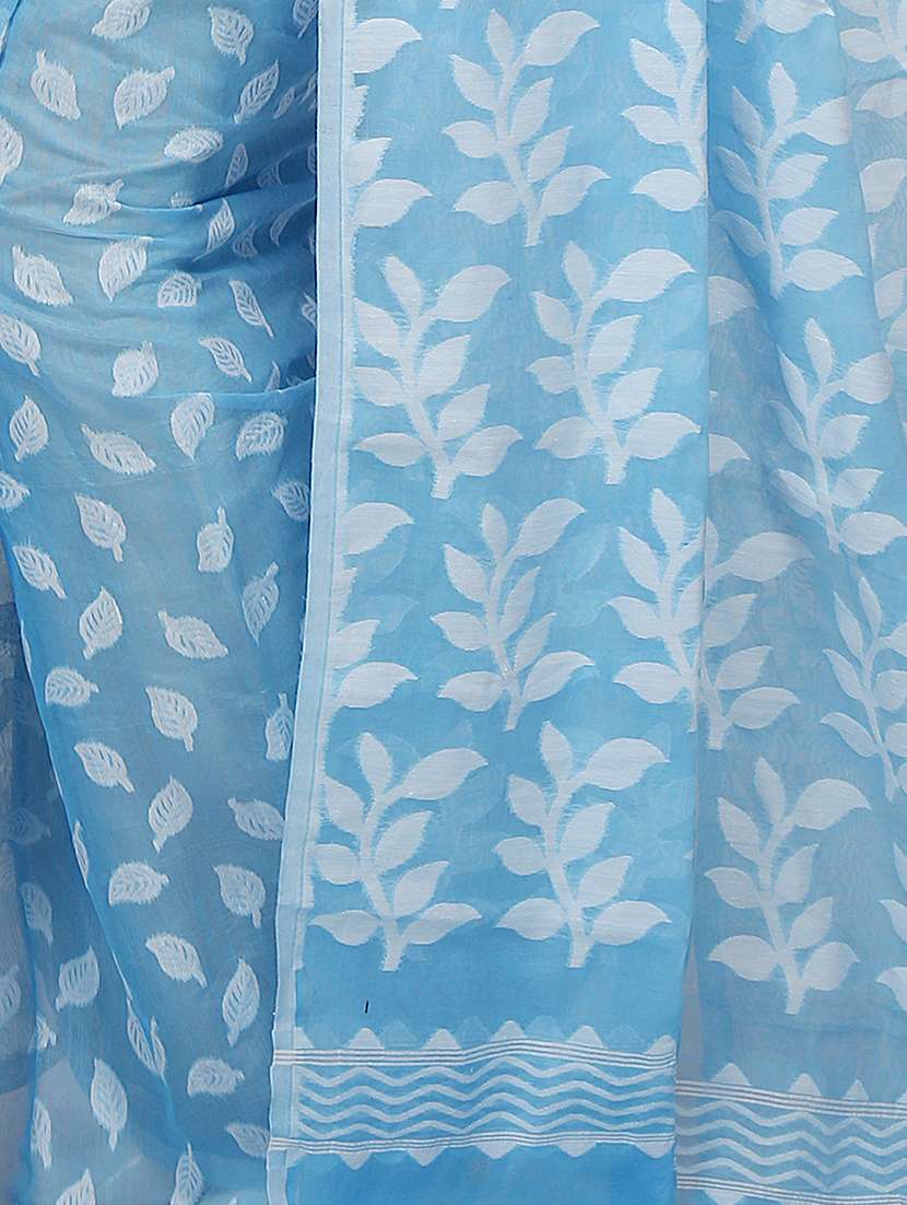 women light blue self design jamdani saree with blouse - 20614343 -  Standard Image - 2