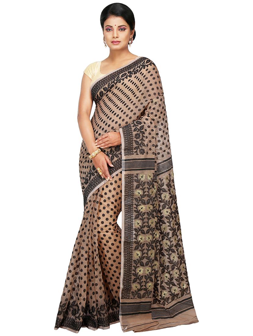 women beige self design jamdani saree with blouse - 20614349 -  Zoom Image - 0