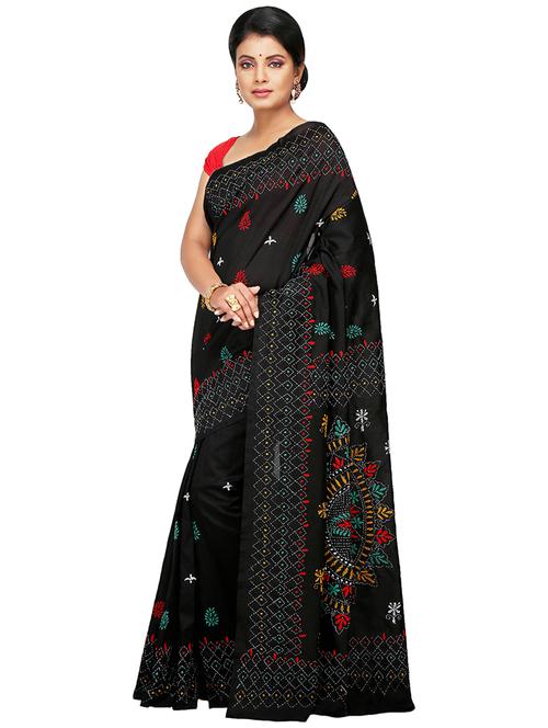 women black embroidered saree with blouse - 20614351 - Standard Image - 0
