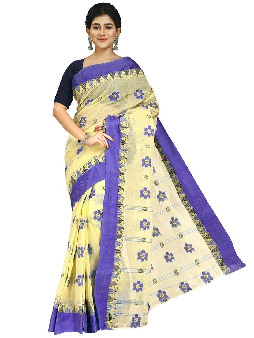 women yellow self design tant saree with blouse