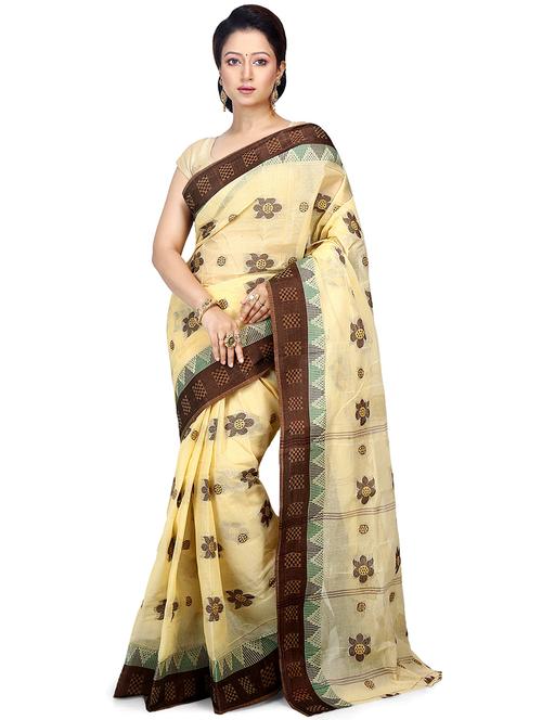 women yellow self design handloom saree with blouse - 20614362 - Standard Image - 0