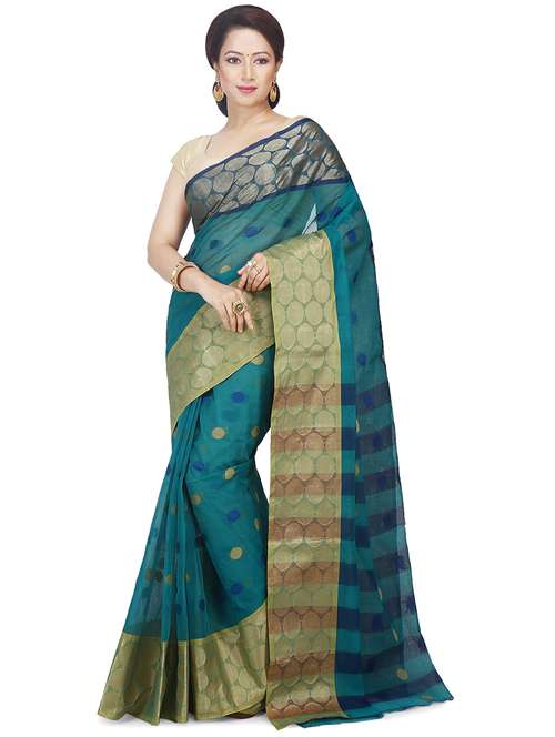 women teal self design tant saree with blouse - 20614370 -  Standard Image - 0