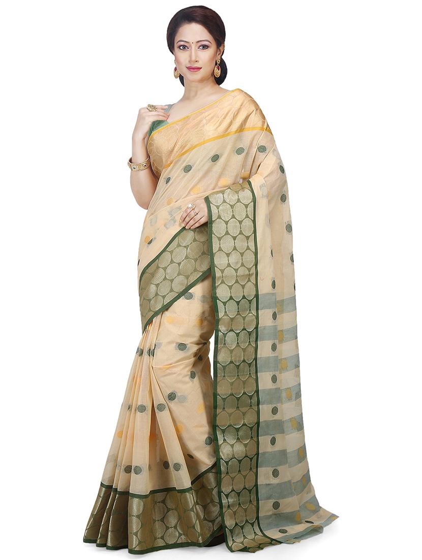 women beige self design tant saree with blouse - 20614371 - Zoom Image - 0
