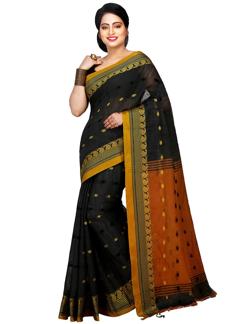 women black self design handloom saree with blouse - 20614372 - Zoom Image - 0