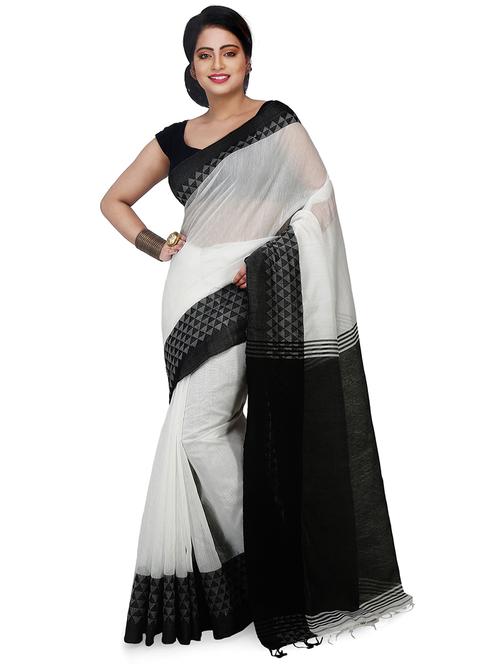 women white solid bordered saree with blouse - 20614379 - Standard Image - 0