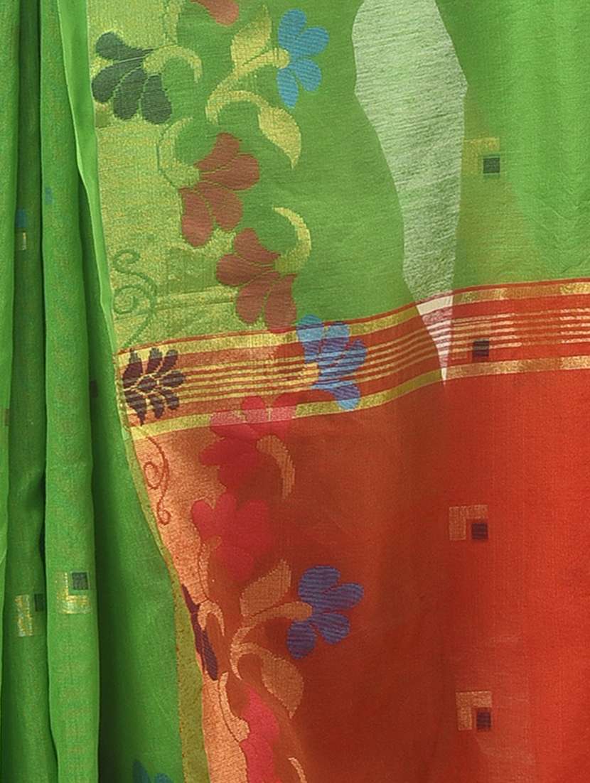 women green self design handloom saree with blouse - 20614393 -  Standard Image - 2