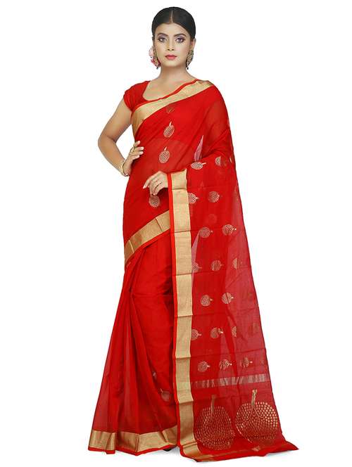 women red zari work embroidered saree with blouse - 20614423 - Standard Image - 0