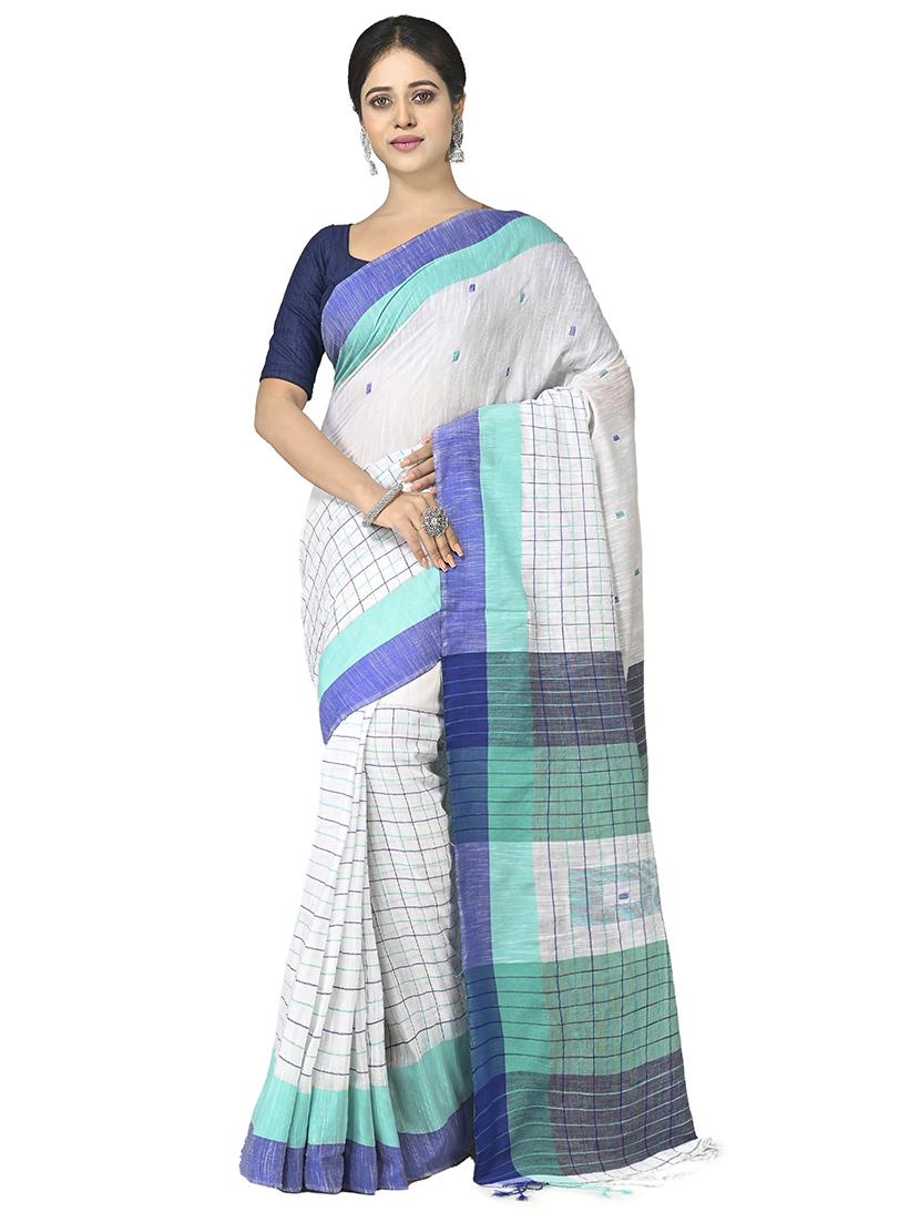 women white self design handloom saree with blouse - 20614435 - Zoom Image - 0