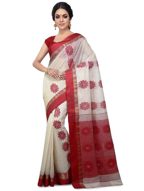 women's self design white colored saree with blouse - 20614438 -  Standard Image - 0