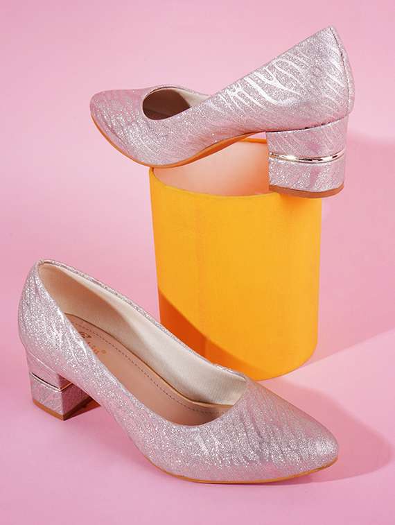 women sliver shimmery slip on pumps