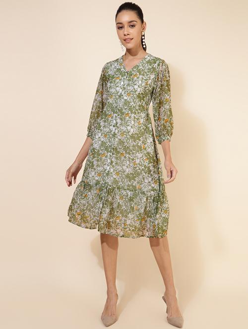 women green printed button detailed dress - 20614942 -  Standard Image - 0