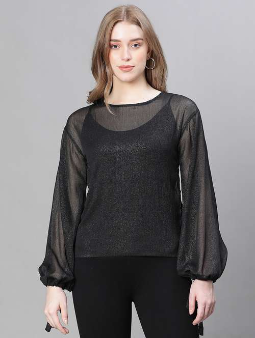 women black self designed blouson top - 20615196 -  Standard Image - 0