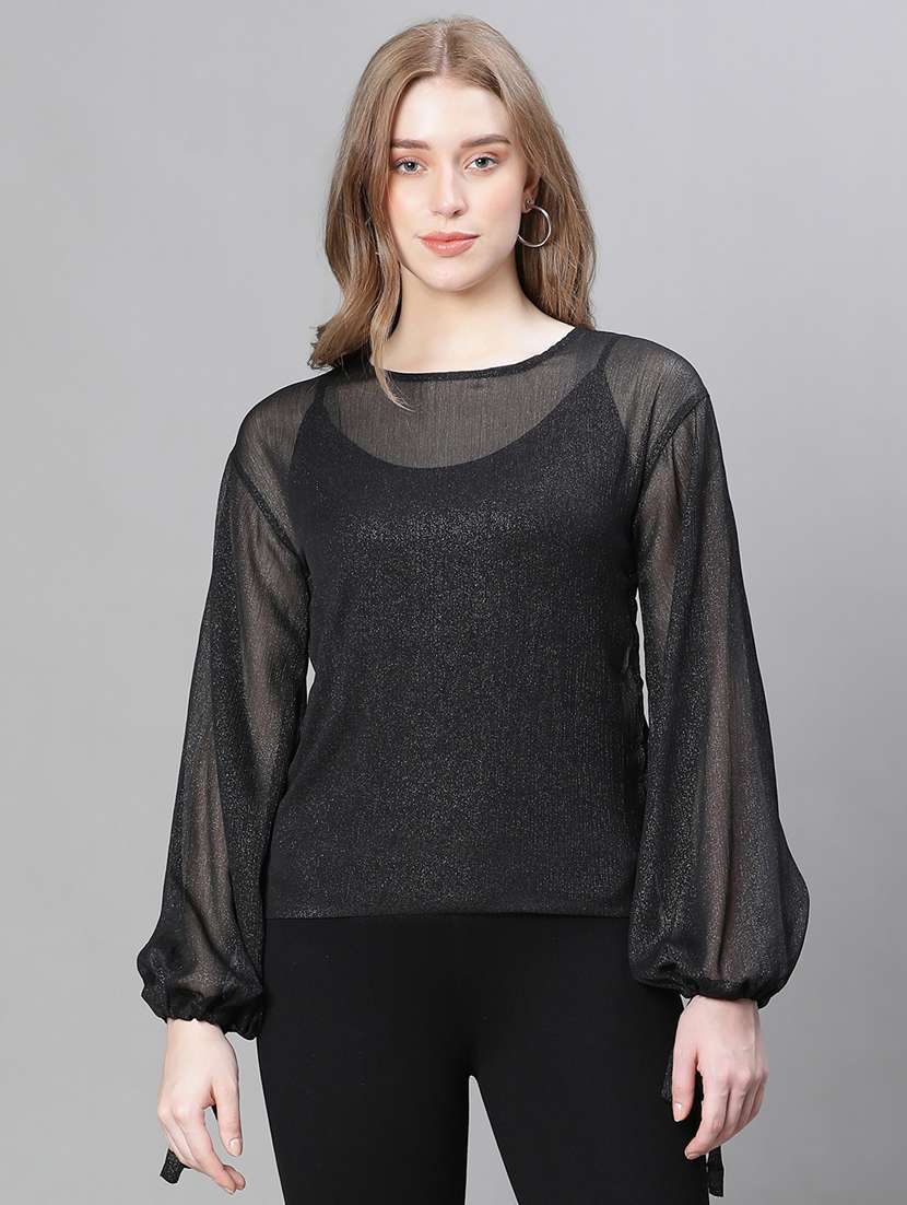 women black self designed blouson top