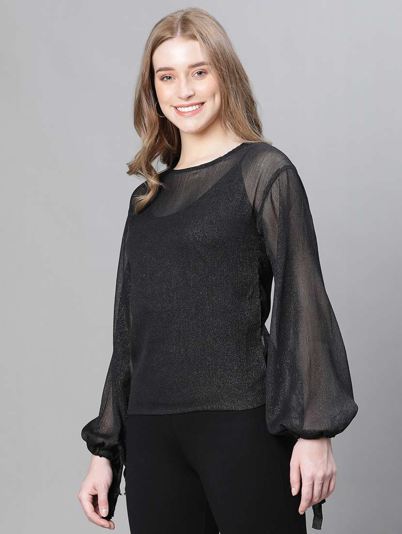 women black self designed blouson top - 20615196 - Standard Image - 2