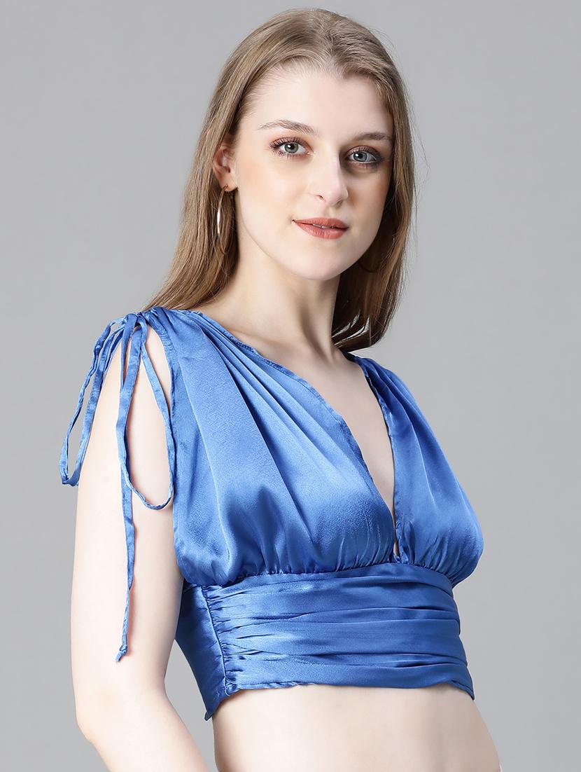 women solid sleeveles crop top - 20615204 - Standard Image - 2