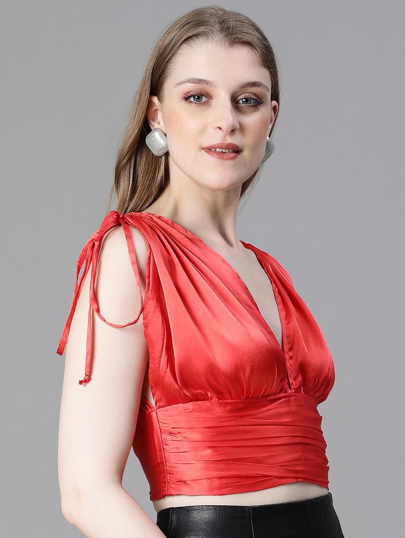 women solid sleeveles crop top - 20615206 - Standard Image - 2