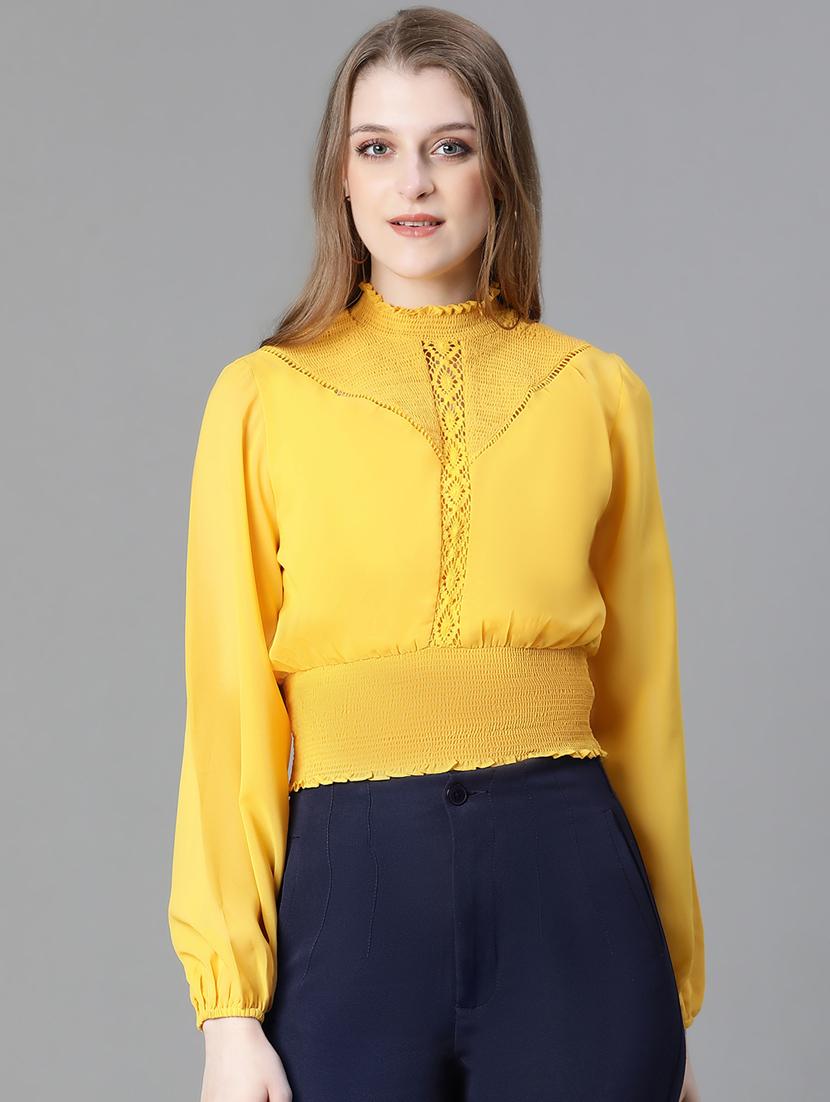 women lace detailed mock neck blouson top - 20615214 - Zoom Image - 0